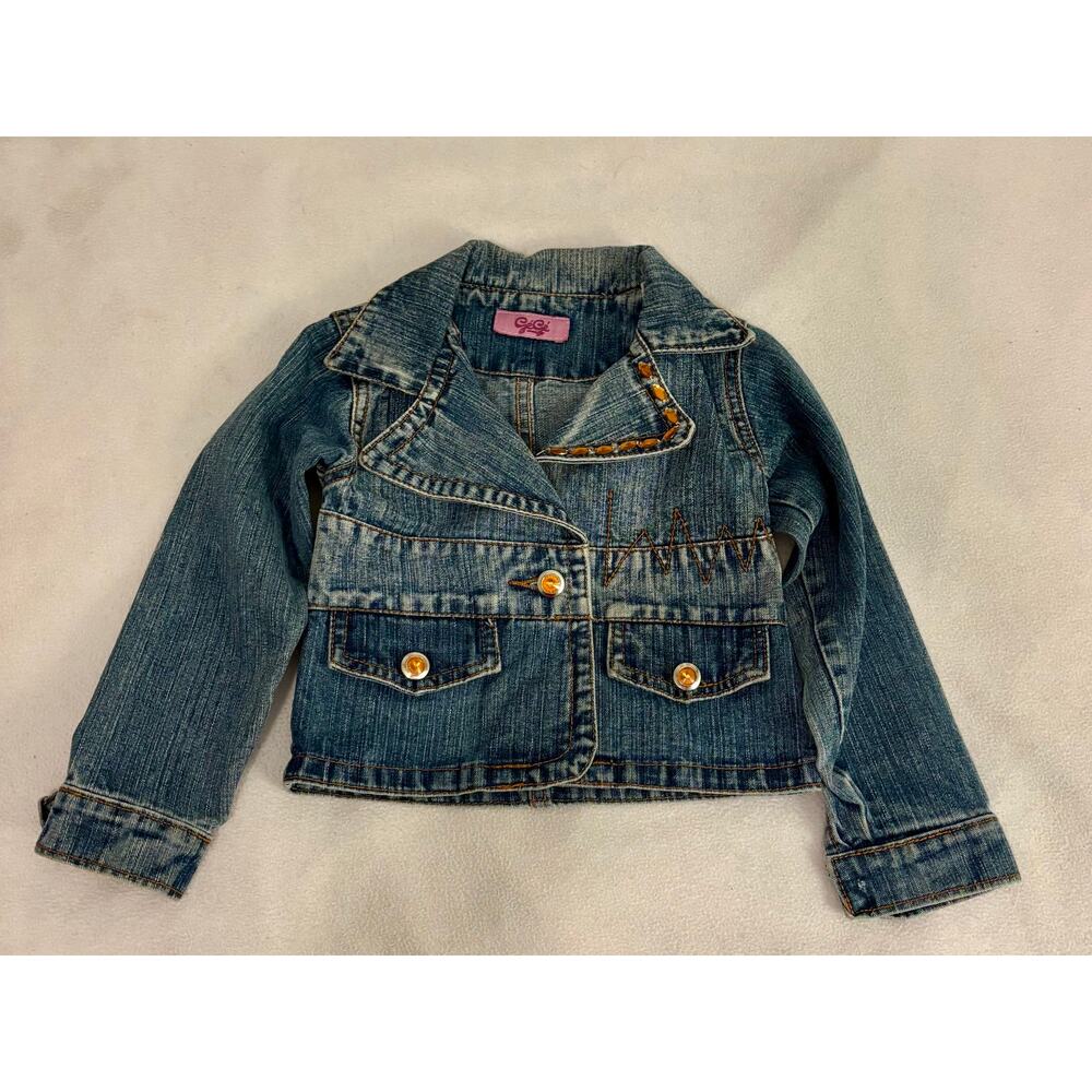Girls Size 4 Embellished Distressed Blue Jean Denim Jacket
